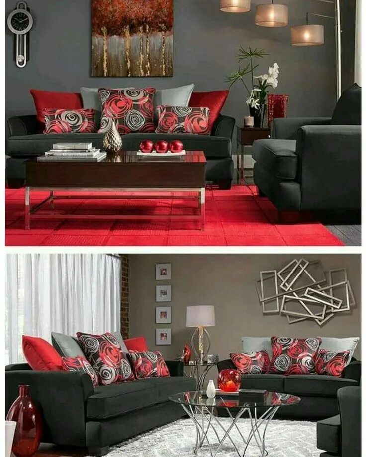 Красный с серым в интерьере Stylish Red and Gray Living Room