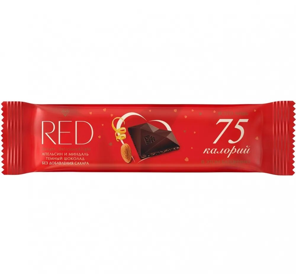 Красный шоколад фото Купить Шоколад RED Delight Темный с апельсином и миндалем без сахара 26г с доста
