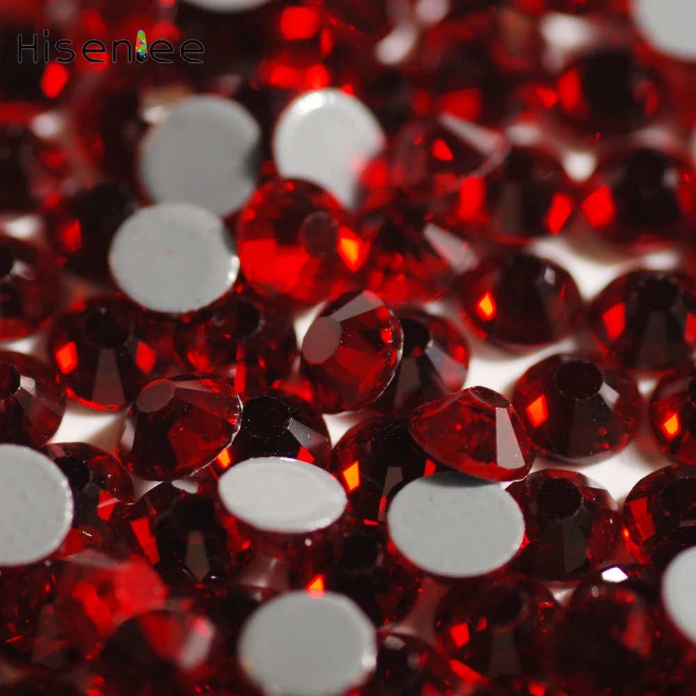 Красный стразами фото AAAA Hisenlee SS3 SS30 10 Kind Sizes Dark Red Flat back Hot Fix Rhinestone Glass