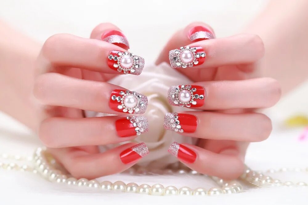 Красный свадебный маникюр dfg 2015 fake nails french acrylic acrylic tips false nails decorated stiletto f