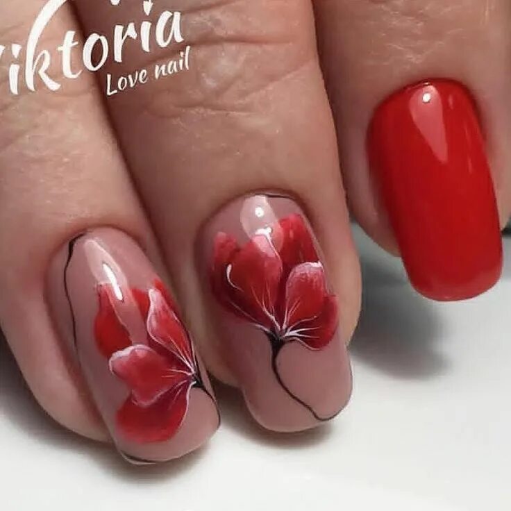 Красный цвет дизайн ногтей с цветами Нет описания фото. Red nail art designs, Elegant nails, Red nails