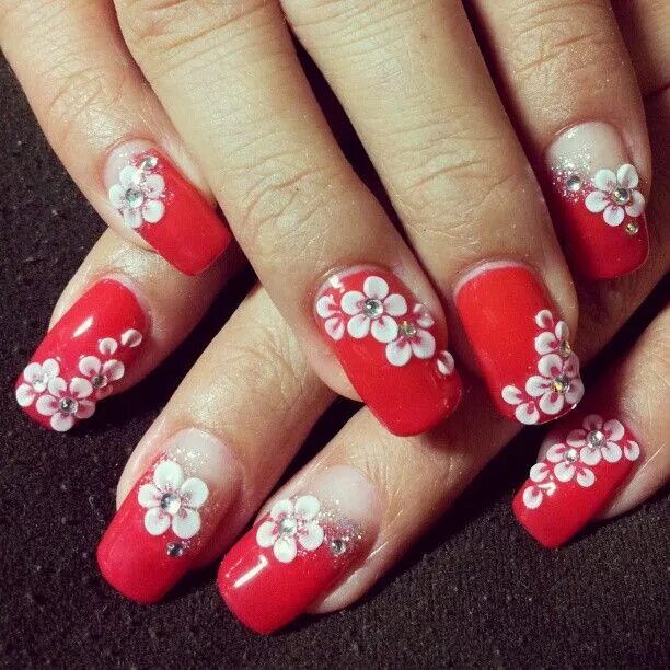Красный цвет дизайн ногтей с цветами INK361 - The online Instagram web viewer Flower nails, 3d flower nails, Red nail