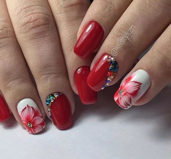 Красный цвет дизайн ногтей с цветами 102 Easy Gel Polish Nail Art Ideas for Spring 2019 Nails Nail art designs, Nail 