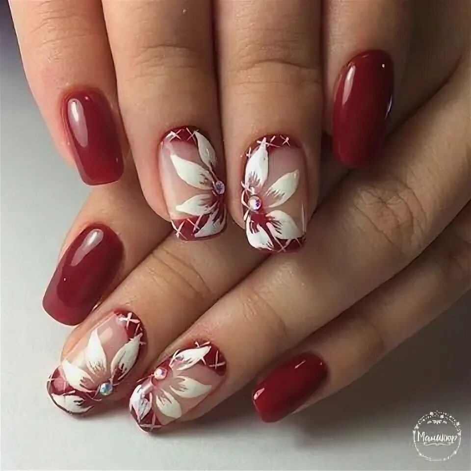 Красный цвет дизайн ногтей с цветами Nail designs, Gel nails, Stylish nails