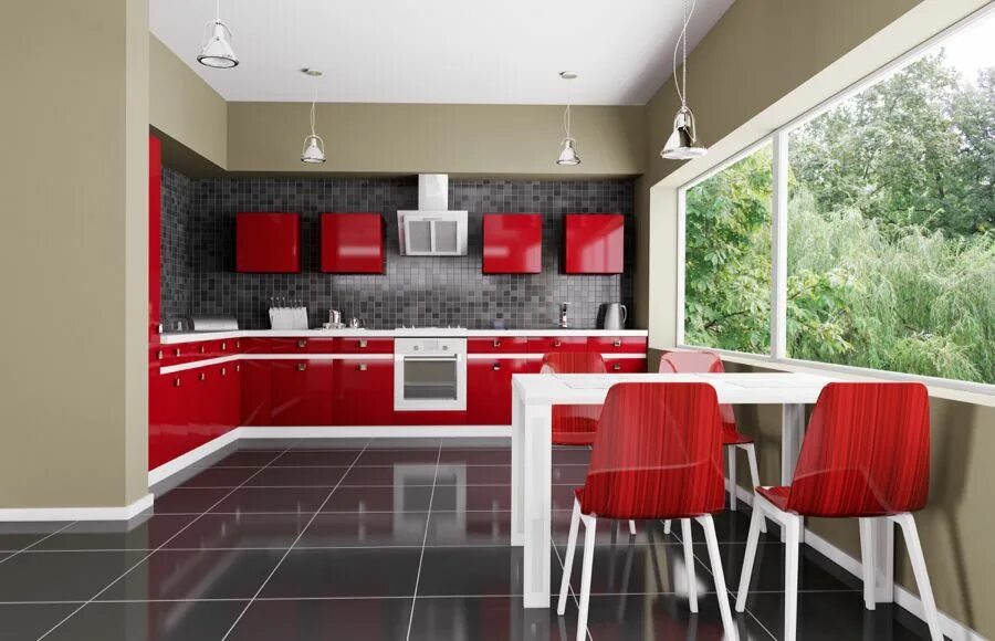 Красный цвет интерьере кухни фото Lakovaná kuchyně Luna Nova 614 DM Cocina roja, Cocina renovada, Cocinas azulejos