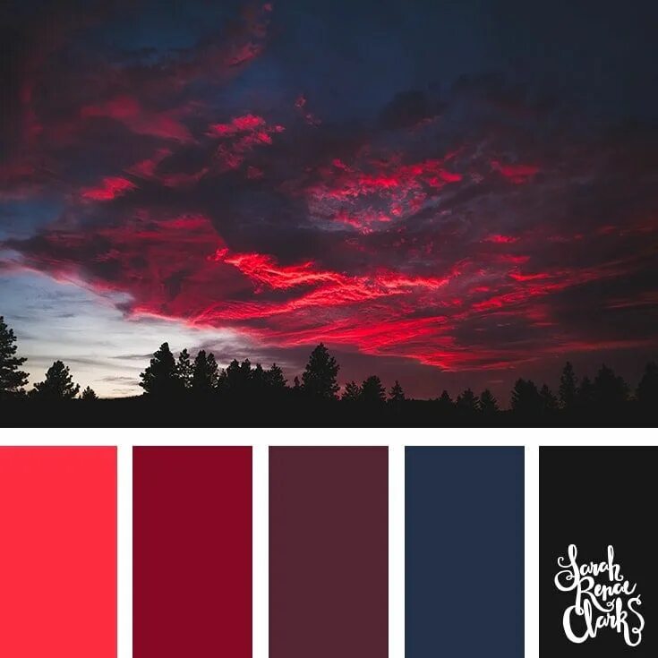 Красный цвет палитра фото 25 Color Palettes Inspired by Spectacular Skies and PANTONE Classic Blue Sunset 