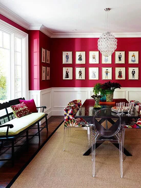 Красный цвет стен в интерьере 33 Living Room Color Schemes for a Beautiful, Livable Space Red dining room, Liv
