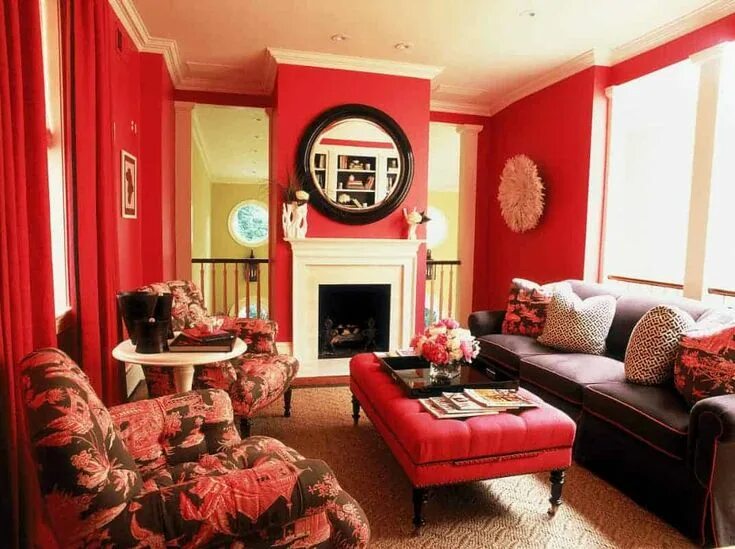 Красный цвет стен в интерьере 16 Red and Black Living Room Ideas to Create a Dramatic Ambience Red room decor,