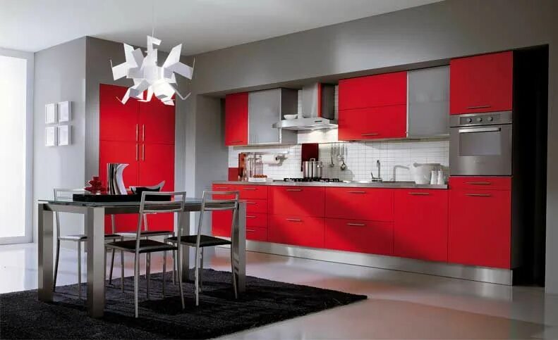 Красный цвет в интерьере кухни Red kitchen decor, Kitchen design color, Red and white kitchen cabinets