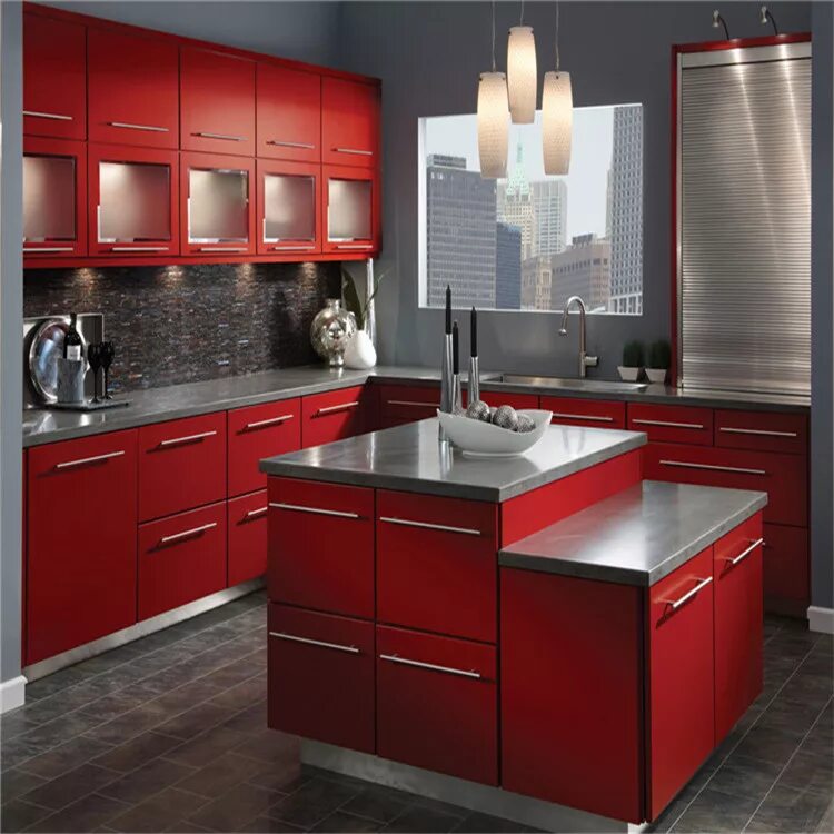 Красный цвет в интерьере кухни island kitchen cabinet,red Kitchen Cabinet For Sale,Red Lacquer Finish MDF Kitch