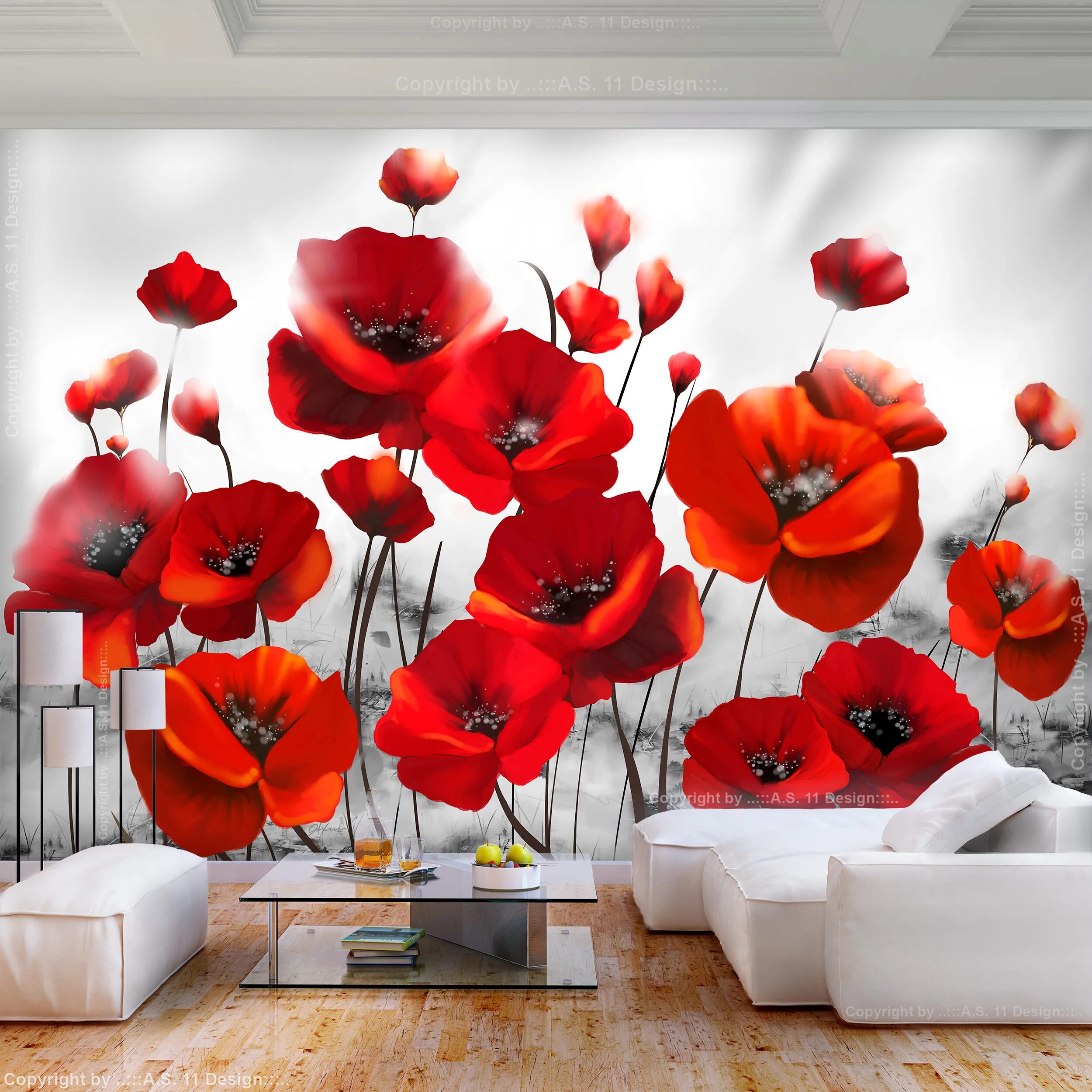 Красный цветок в интерьере Flores amapola abstracto rojo fieltro fotomural 3d salón papel pintado mural xxl