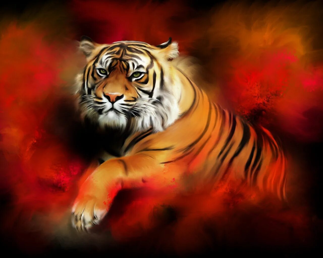 Красный тигр фото Download wallpaper look, strips, tiger, section rendering in resolution 1280x102