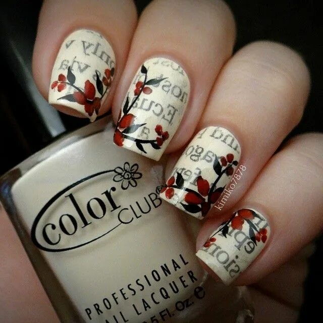 Красный винтажный маникюр Kim on Instagram: "Vintage newspaper nails! This is @colorclubnaillacquer's 'Poe