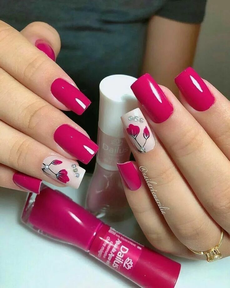 Красный яркий маникюр на квадратные ногти Pin on Nail Art Magenta nails, Trendy nail art designs, Manicure