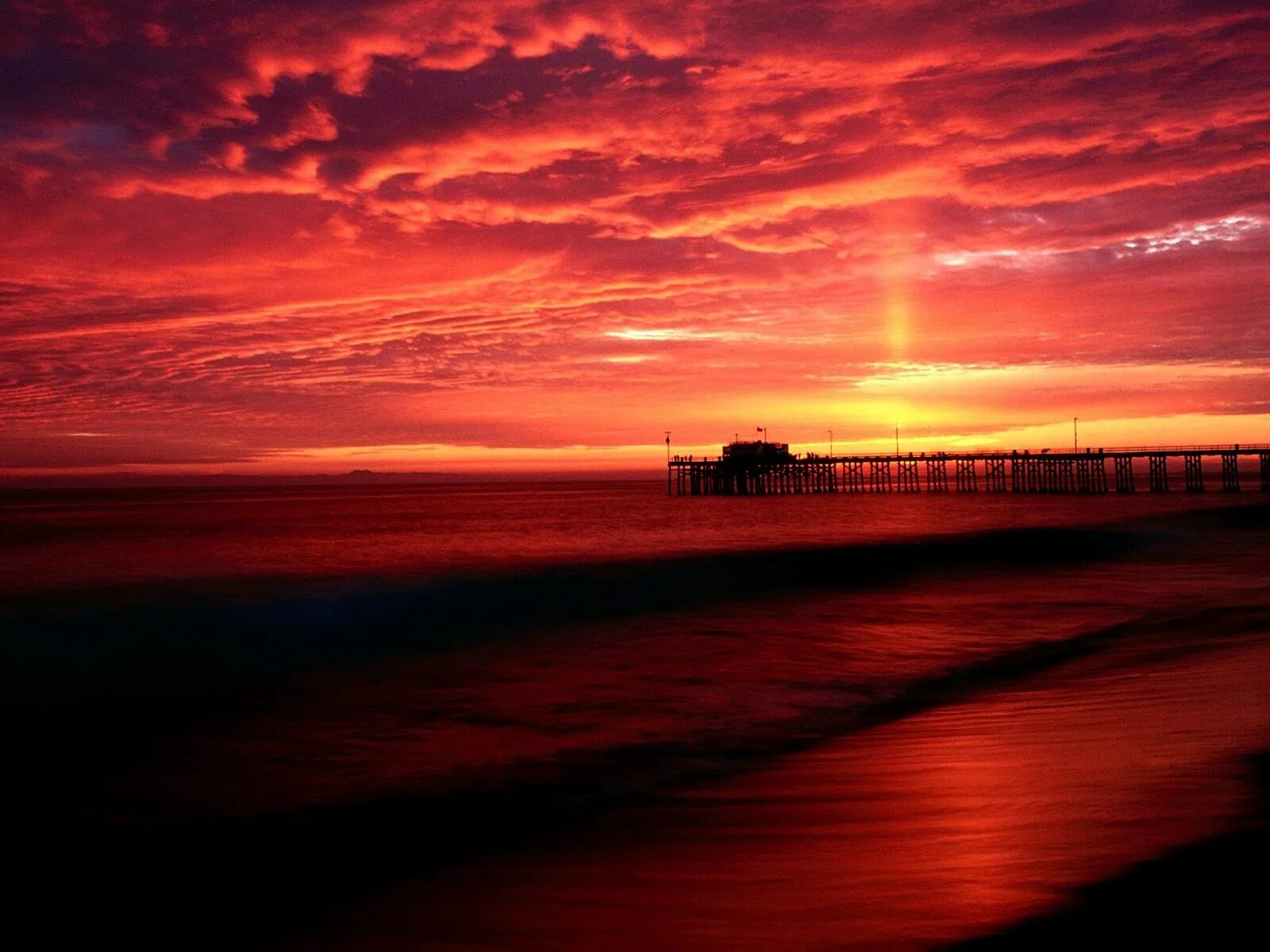 Красный закат на море фото Balboa Pier, California - 1600 x 1200