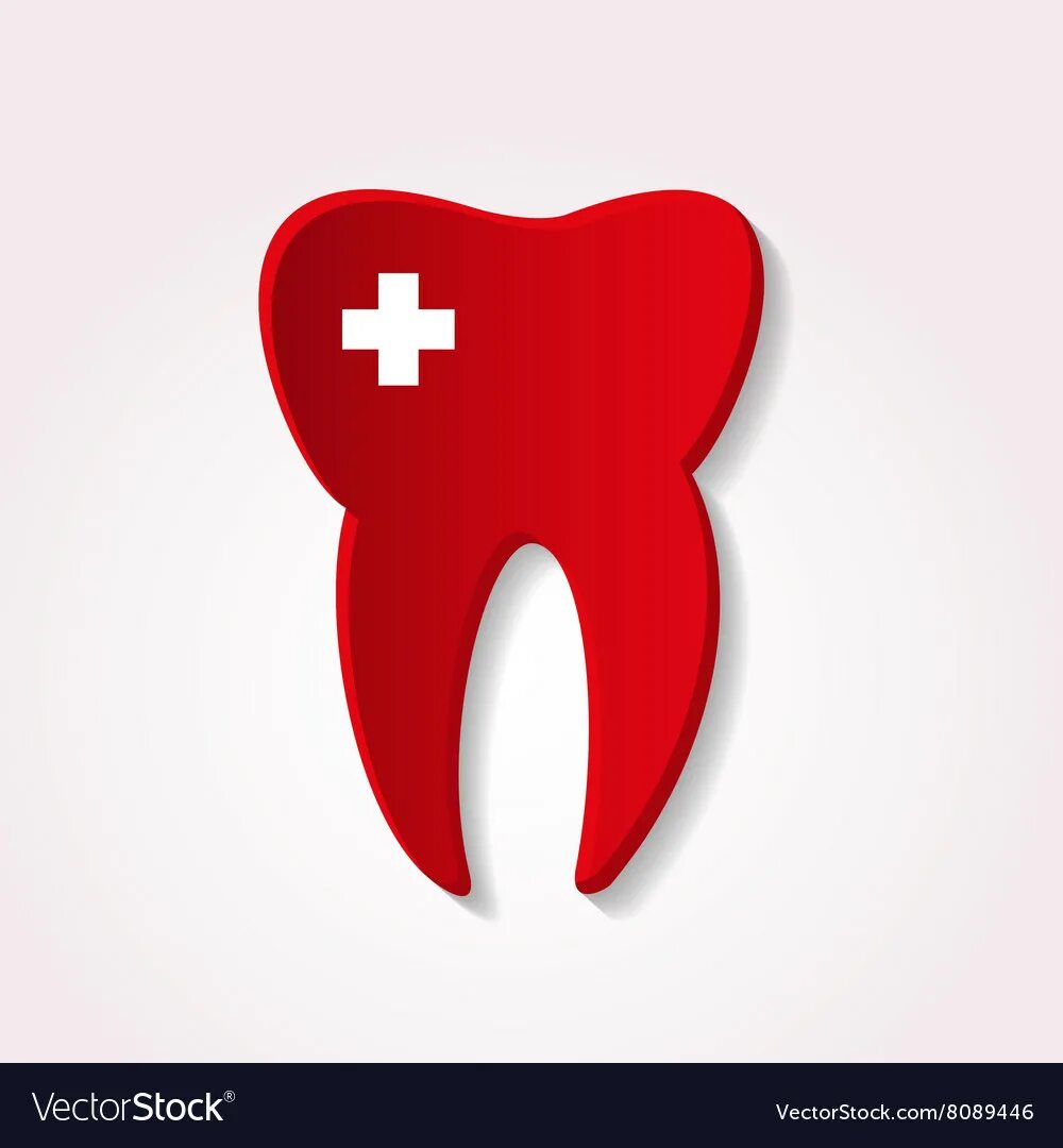Красный зуб фото One red tooth from paper style with cross icon Vector Image