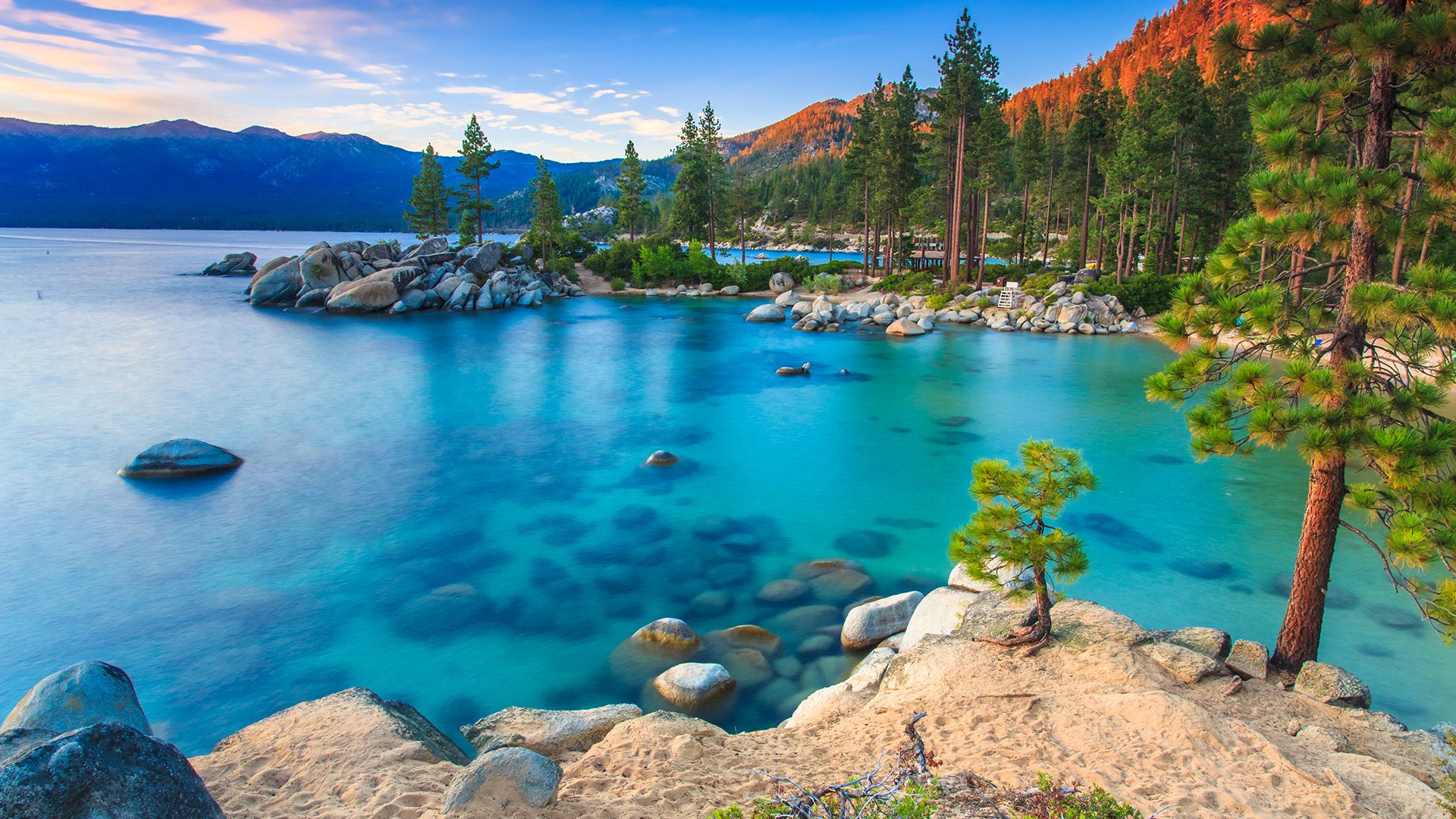 Красота озер фото Sand Harbor, Lake Tahoe at sunset, Nevada, USA Lake vacation, Tahoe trip, Vacati