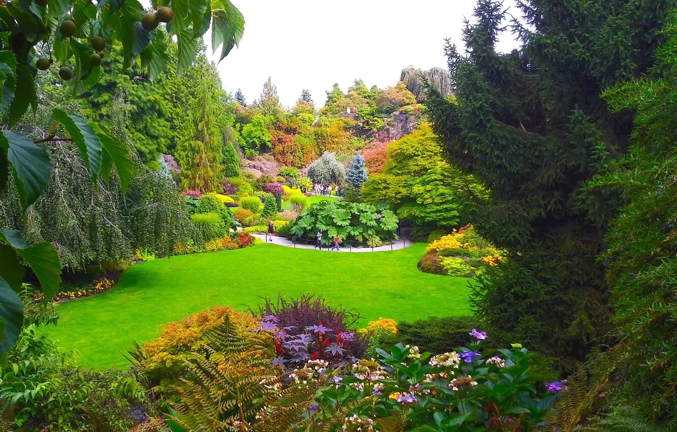 Красота садов фото Wallpaper greens, grass, trees, flowers, design, garden, Canada, Vancouver for m