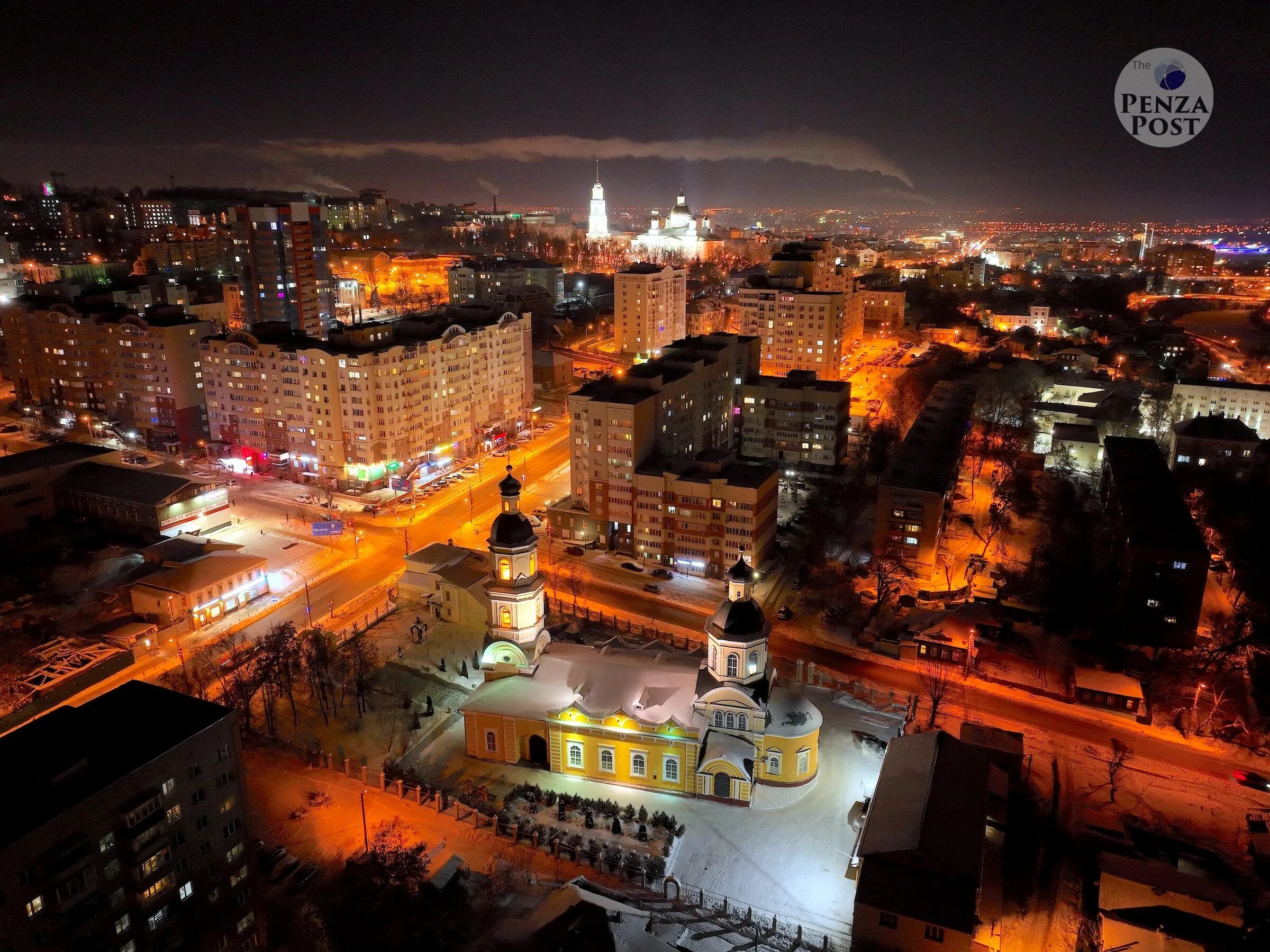Красоты пензы фото Прогулки по ночной Пензе перед Рождеством. Покровский архиерейский собор - аэроф
