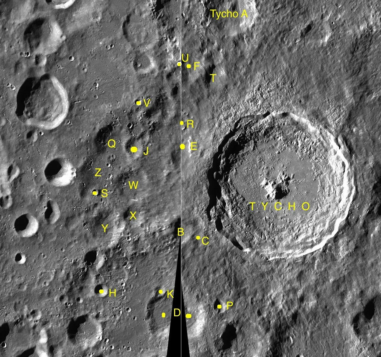 Кратер тихо на луне фото Файл:Tycho sattelite craters map.jpg - Википедия
