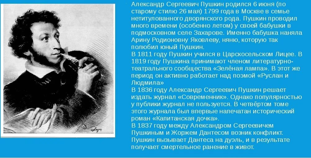 Краткая биография пушкина 4 класс фото А.С.Пушкин "В тот год осенняя погода...", "Опрятней модного паркета.
