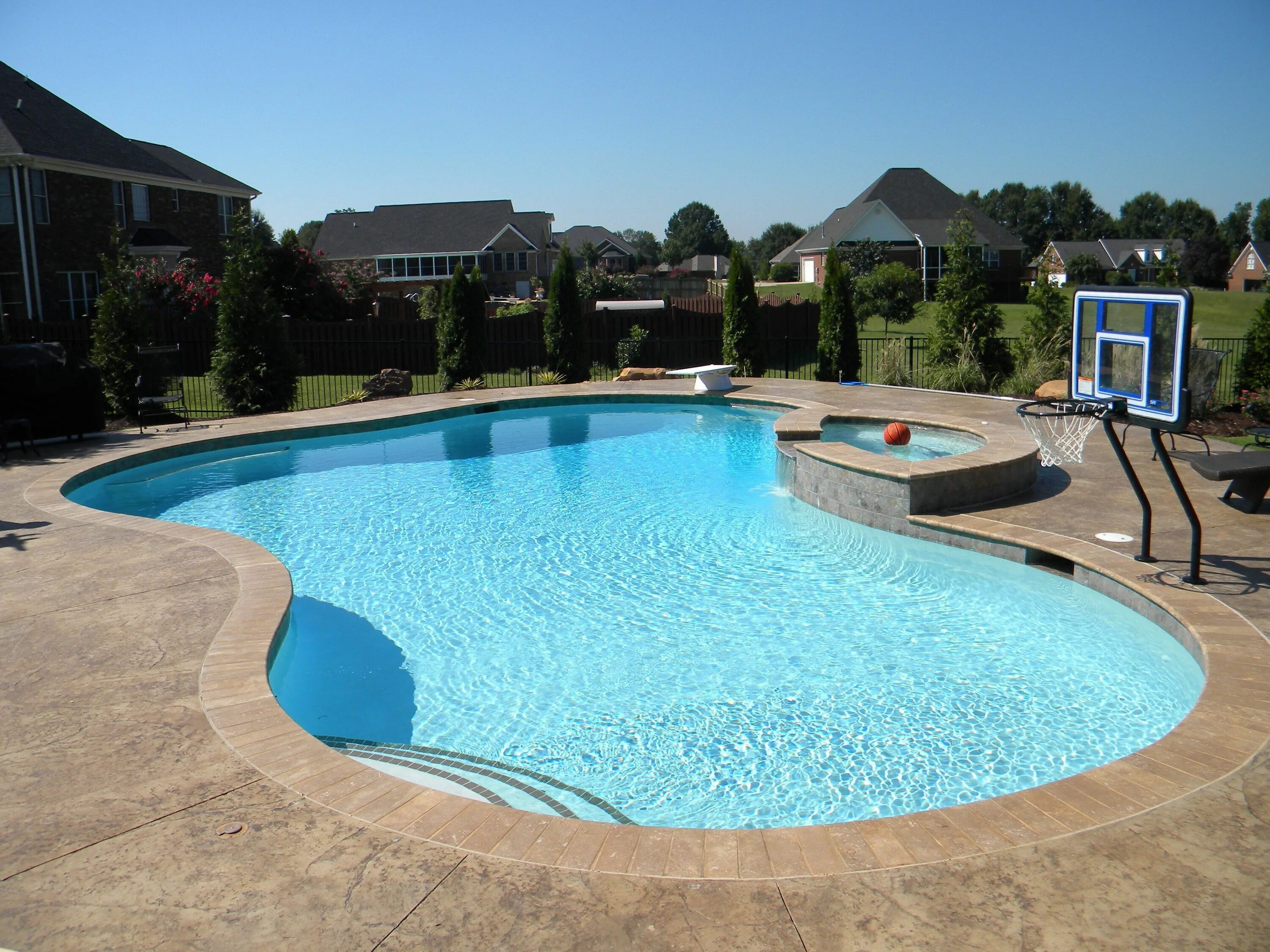 Край бассейна фото Gunite pool with spa and basketball goal Pools backyard inground, Pool, Swimming