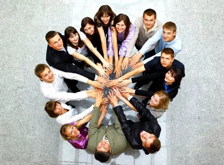 Креативное фото коллектива на работе Top view of business with their hands together in a circle - Stock Photo , #AFF,