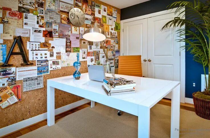 Креативное оформление фото Отделка пробкой стен Contemporary home office, Floating shelves kitchen, Floatin