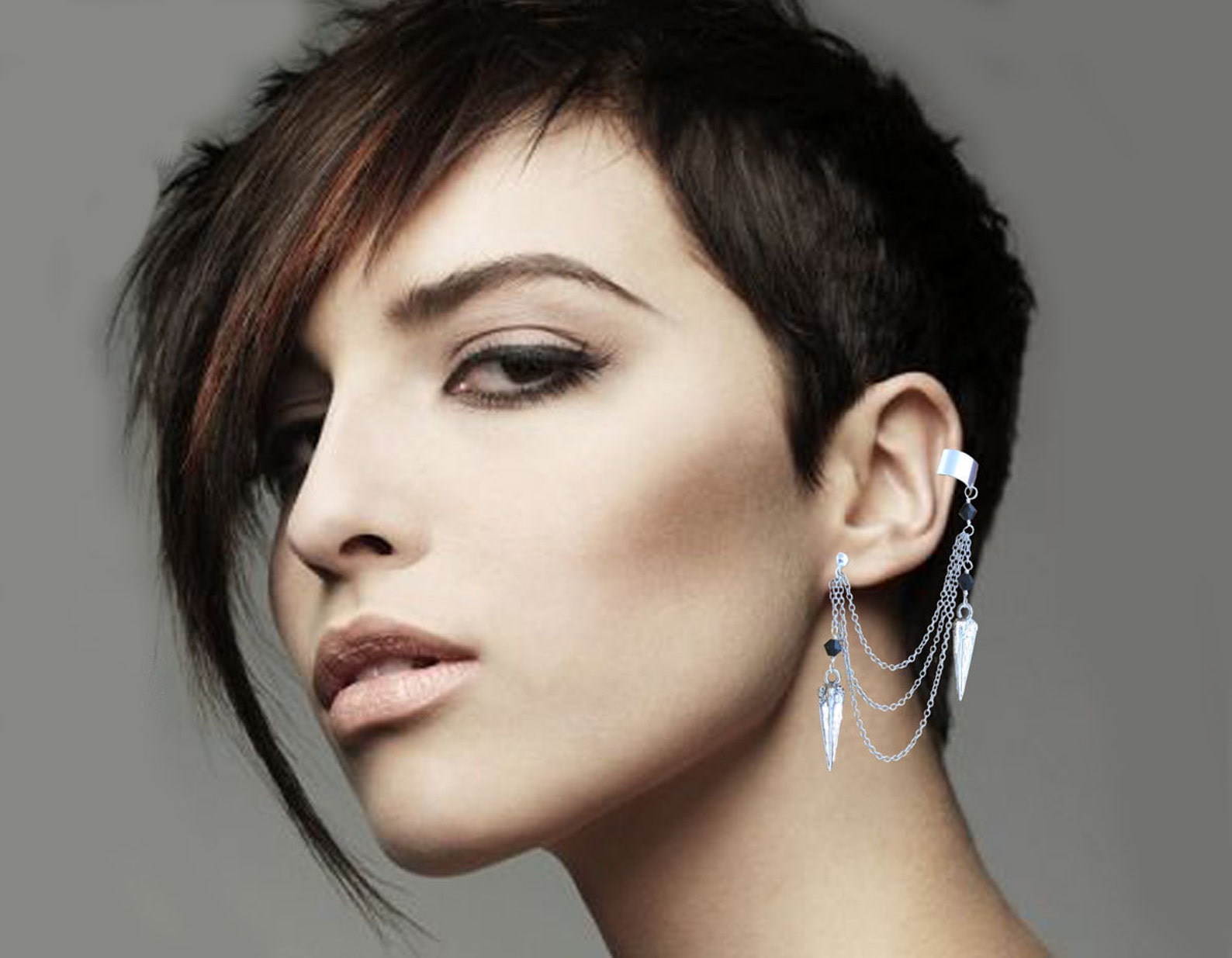 Креативные челки на короткие волосы фото EAR CUFF Spike Charm Ear Cuff Extra Stud With Spike Charm Etsy