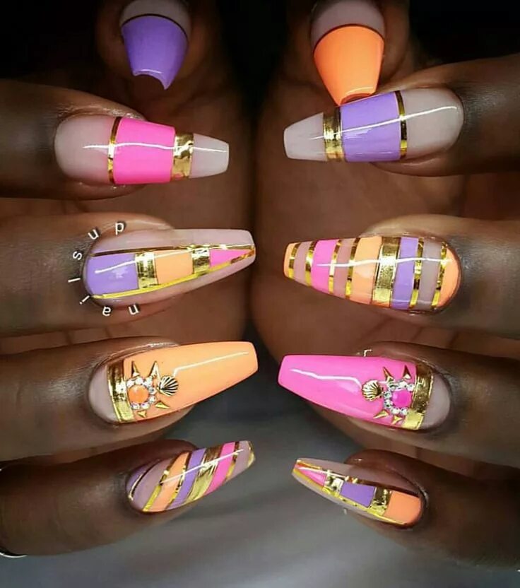 Креативный дизайн ногтей фото Orange pink purple nails nailart design @swan_nails Nails, Purple nails, Nail ar