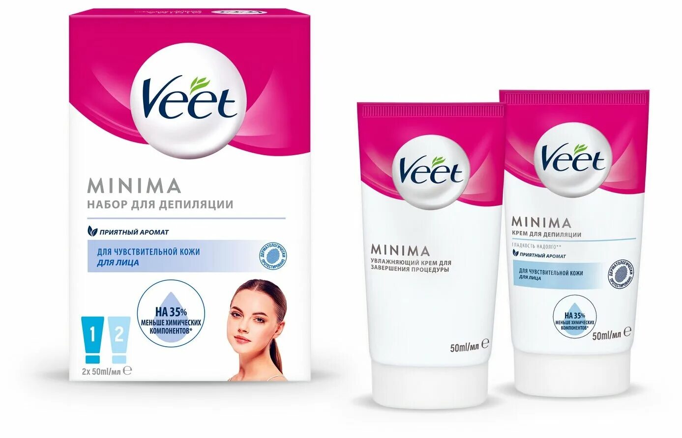 Крем для депиляции фото Набор для депиляции зоны лица Veet: Крем для депиляции 50 мл. + Крем для лица по