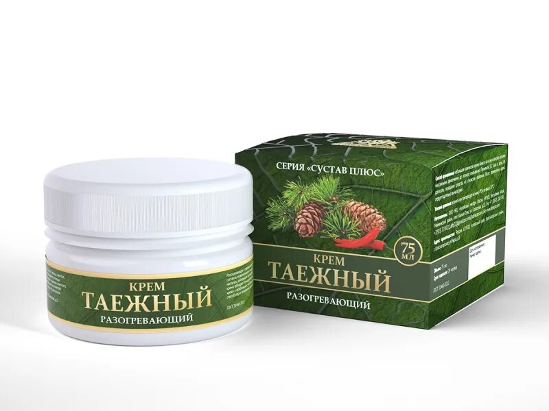 Крем для суставов фото Крем разогревающий ТАЕЖНЫЙ (для суставов), ПЭТ, 75мл., в инд.уп., Алтайский нект