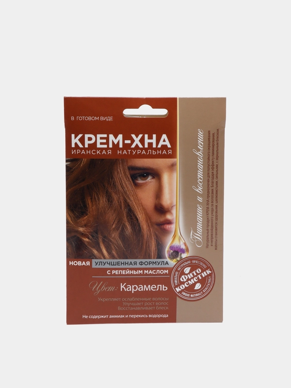 Крем хна карамель фото Крем-Хна в готовом виде "Карамель" с репейным маслом, Fito косметик, 50мл купить
