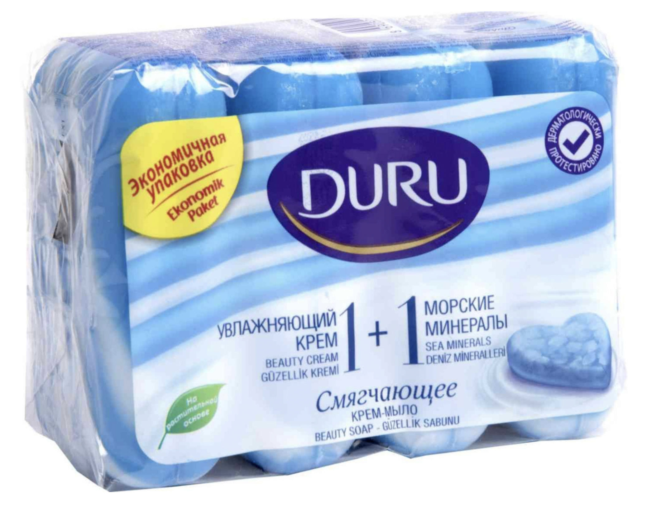 Крем мыло фото Дуру / Duru - Крем-мыло смягчающее 1+1 Увлажняющий крем и Морские минералы 4х90 
