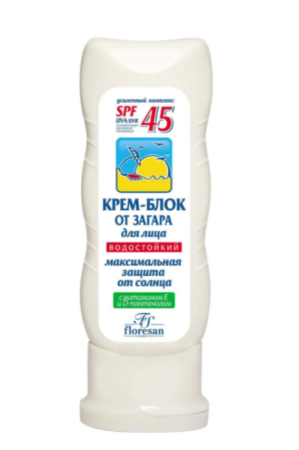 Крем от солнца фото Крем от загара для лица Floresan Защита от солнца водостойкий, SPF 45, 60 мл. - 