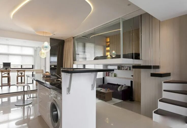 Крупные дизайн студии Modern Small Apartment With Open Plan And Loft Bedroom Small apartment design, S