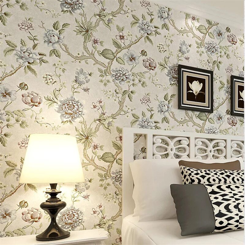 Крупный рисунок обоев в интерьере beibehang Non woven wallpaper Pastoral flower bedroom bedroom living room sofa b