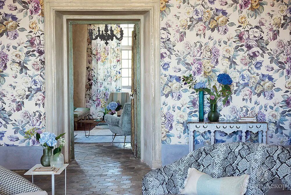 Крупный рисунок обоев в интерьере В стиле 20-х! Коллекция обоев Contarini от Designers Guild - Ампир Декор