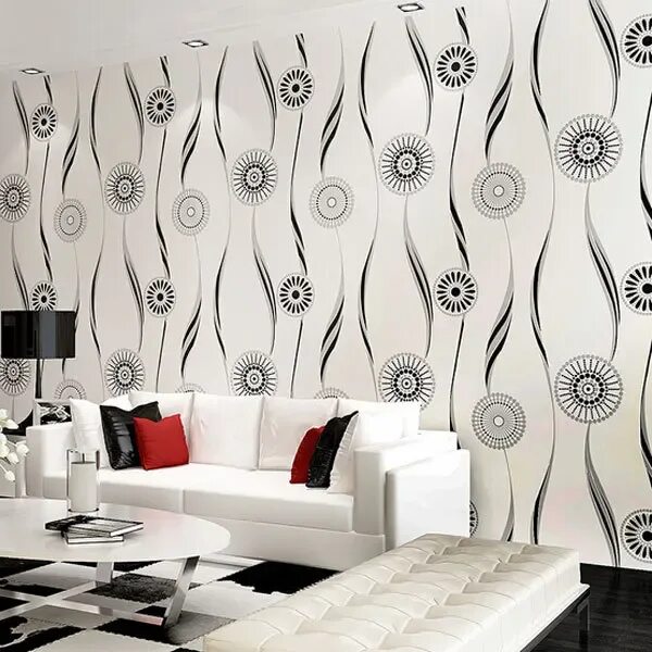 Крупный рисунок обоев в интерьере Modern Fashion Abstract Circle Wallpaper Black and white Wallpapers Thick Papier