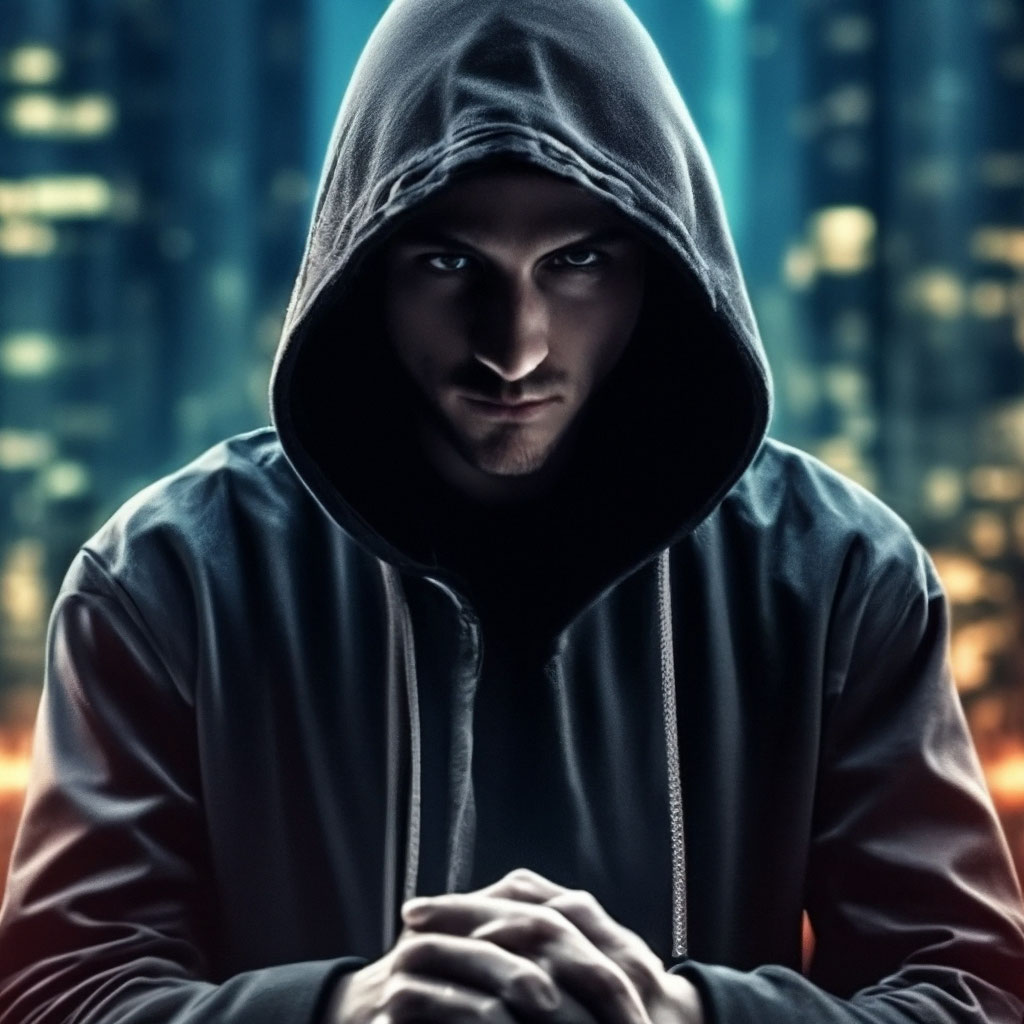 Крутое фото в капюшоне "Hacker in the hood" - image created in Shedevrum