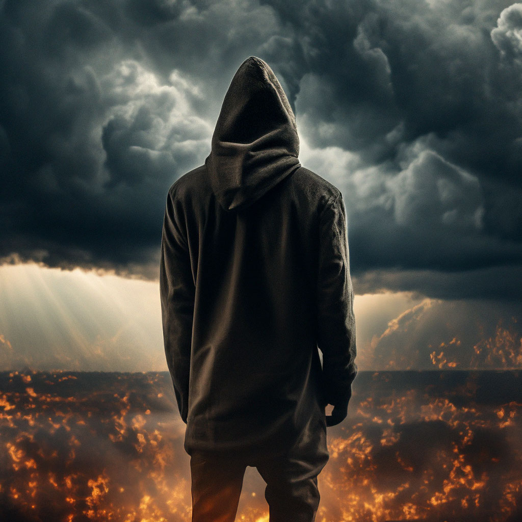 Крутое фото в капюшоне "The guy in the hood in front of the ." - image created in Shedevrum