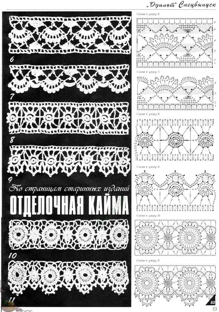 Кружева крючком со схемами Leto 1 polotna,krupn shestiug,cvety Вязаные крючком закладки, Вязаный крючком кр