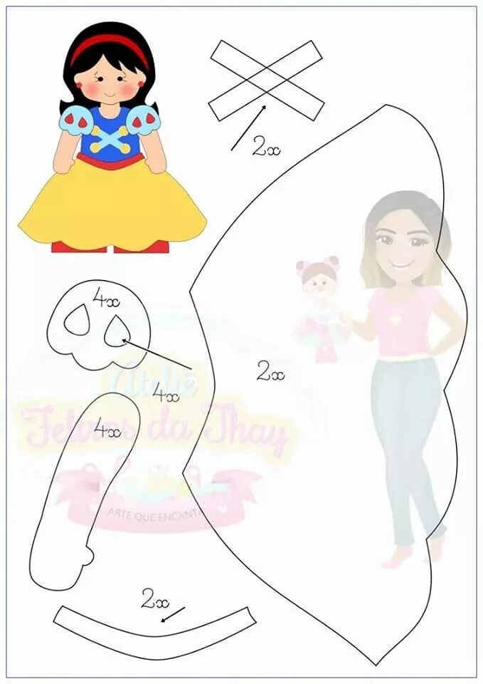 Кукла принцесса выкройка Pin de Andrea McDonough em Snow White Moldes branca de neve, Branca de neve, Pad