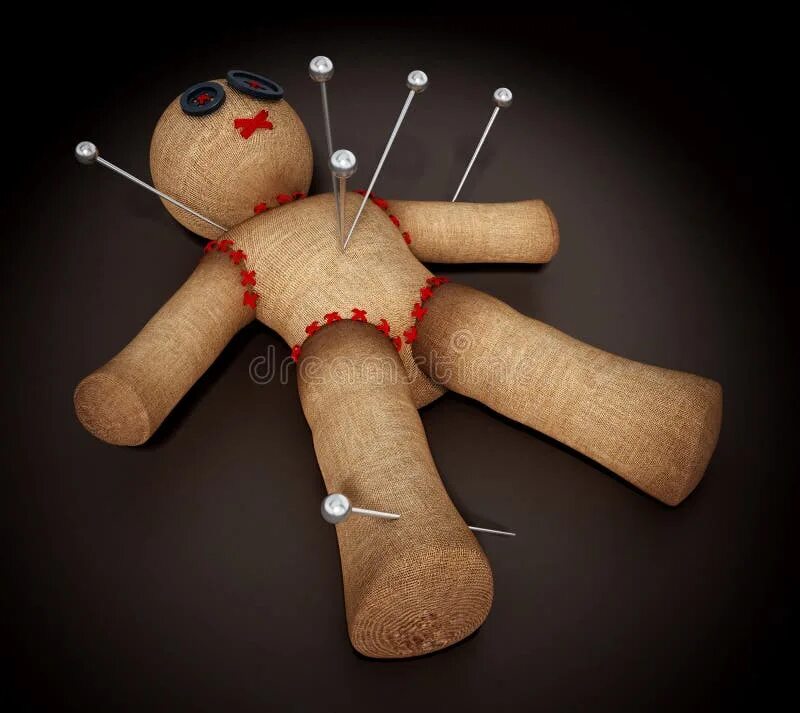 Кукла вуда фото Voodoo Doll with Needles on Black Background Stock Illustration - Illustration o