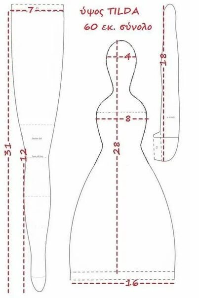 Кукла выкройка в натуральную величину бесплатно Ткани и шерсть для игрушек,кукол Тильд и др. Rag doll pattern, Doll patterns fre