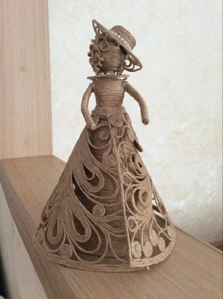 Куклы из джута фото Кукла из джута Wine glass art, Diy glass bottle crafts, Jute crafts