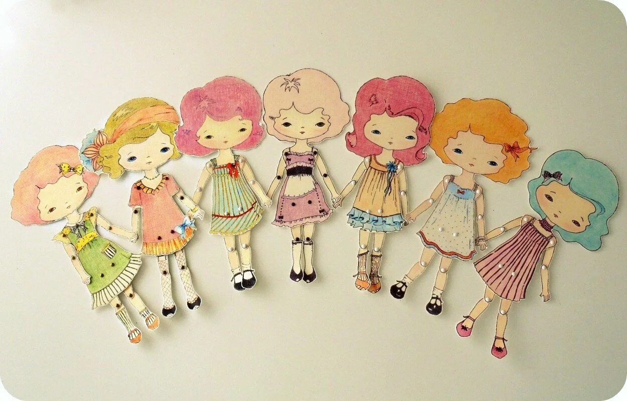Куклы из картона фото Collection of Seven Colour-your-own Paper Dolls - Etsy Paper dolls, Paper dolls 