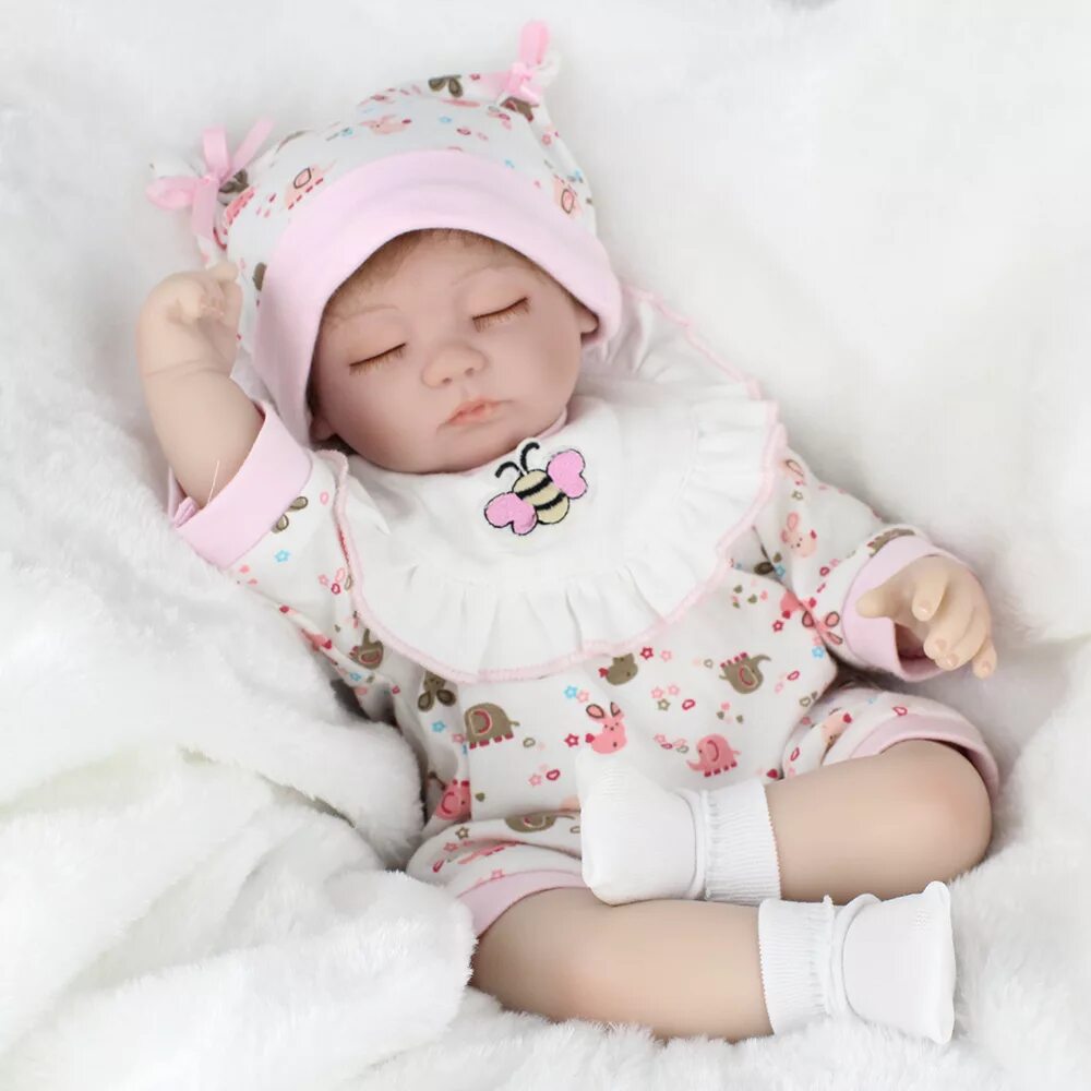 Куклы реборны цена и фото Кукла Реборн мягконабивная (Reborn Cloth Body Doll 16 inch) Девочка в розовой пи