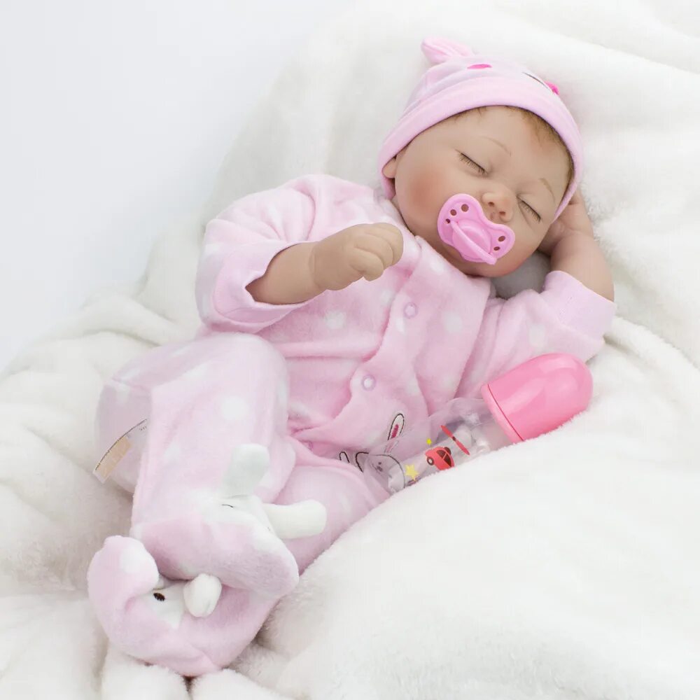 Куклы реборны цена и фото для девочки Кукла Реборн мягконабивная (Reborn Cloth Body Doll 22 inch) Девочка в розовом ко