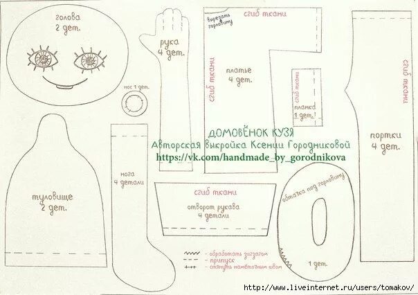 Куклы своими руками выкройки пошаговое ДОМОВЕНОК КУЗЯ ОТ КСЕНИИ ГОРОДНИКОВОЙ. ВЫКРОЙКА Выкройки, Тряпичные куклы, Куклы